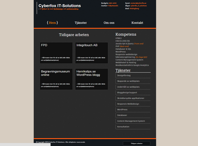 Startsidan av Cyberfox.se's webbplats.